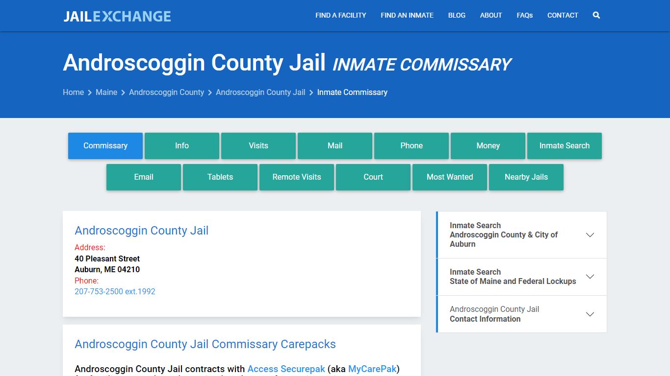 Androscoggin County Jail Inmate Commissary - Jail Exchange